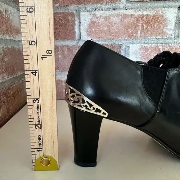 Brighton Rand Booties Heels Metal Witchy Vintage Women’s 6.5 Black Dark Academia - Picture 5 of 9